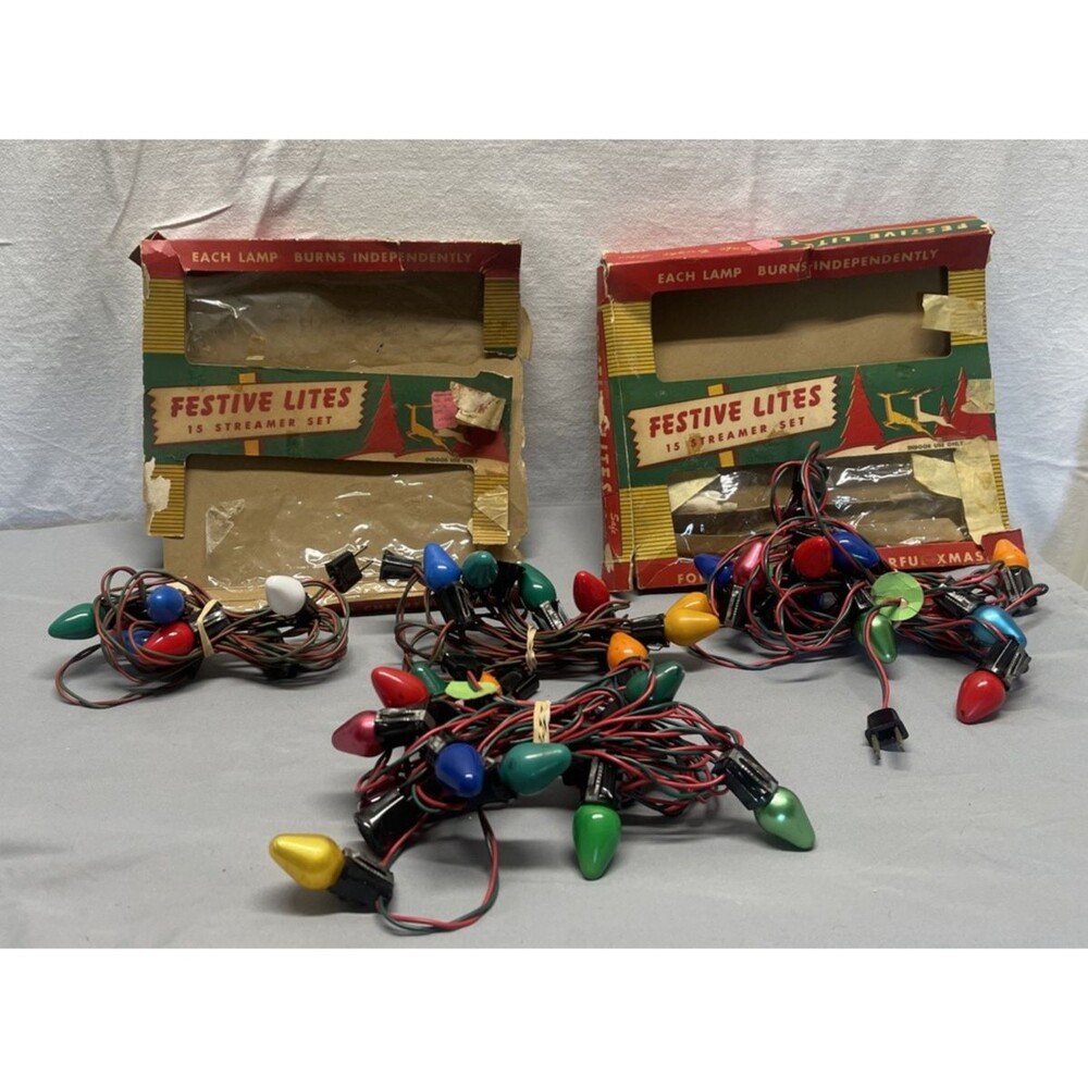 Vintage lot 4 Four Strands Christmas Lights C-9  2 - 15 bulb 2- 7 Bulbs Working